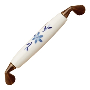 hand painted white porcelain with bronze fitting blue flower classic furniture handle 394 334h3