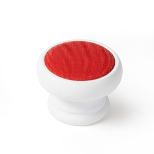 cabinet knob 37mm white paint wood with red fabric bouton 37mm bois blanc avec tissu rouge