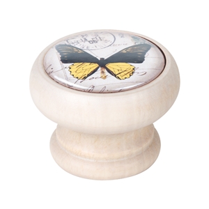 pomo mueble vintage madera blanco decape mariposa amarilla 450db39
