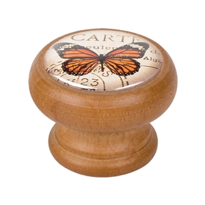 pomo mueble vintage madera tinte miel mariposa naranja 450hm36
