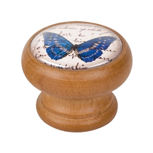 pomo mueble vintage madera tinte miel mariposa azul 450hm37