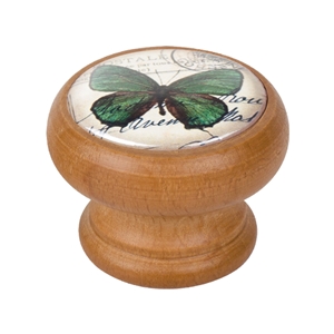 pomo mueble vintage madera tinte miel mariposa verde 450hm40