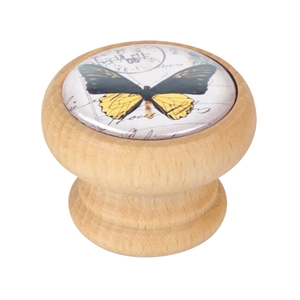 pomo mueble vintage madera tinte natural mariposa amarilla 450hn39