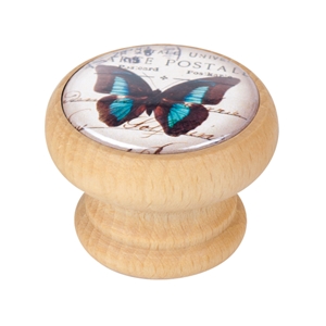 pomo mueble vintage madera tinte natural mariposa turquesa 450hn41