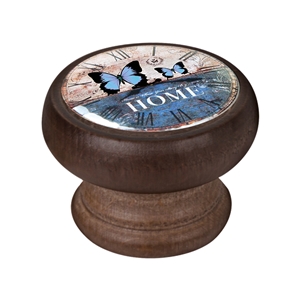 pomo mueble vintage madera tinte nogal reloj mariposa azul 450ng25