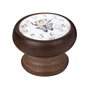 pomo mueble vintage madera tinte nogal reloj mariposa blanca 450ng26