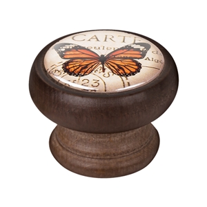 pomo mueble vintage madera tinte nogal mariposa naranja 450ng36