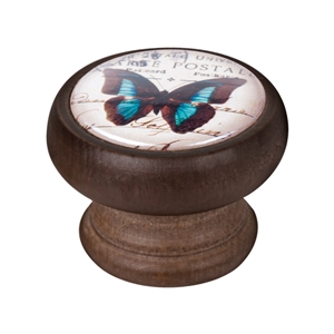 pomo mueble vintage madera tinte nogal mariposa turquesa 450ng41