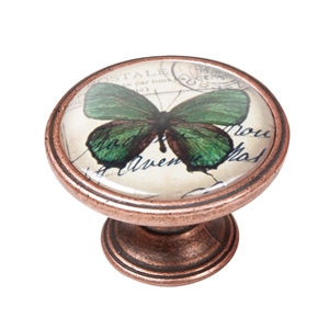 pomo mueble vintage cobre viejo mariposa verde 550cb40