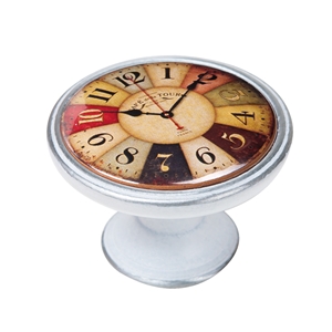 pomo mueble vintage plata con patina blanca reloj colores 550pb03