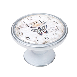 pomo mueble vintage plata con patina blanca reloj mariposa blanca 550pb26