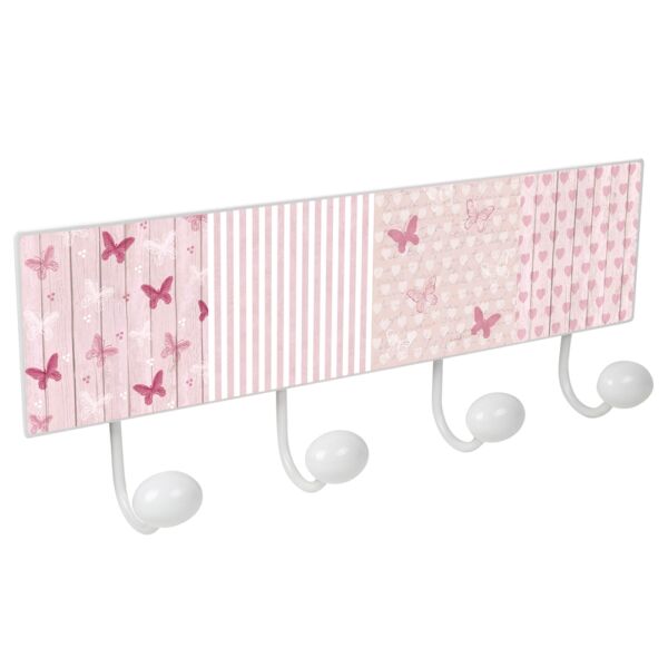 percha pared metal diseño infantil decoracion mariposas rosa con 4 ganchos porcelana patere mur en metal blanc 4 boutons porcelaine papillon rose
