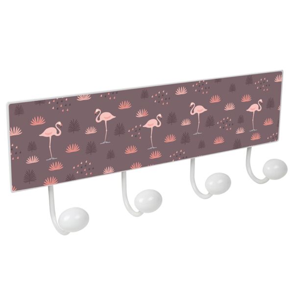 percha pared metal diseño retro flamingo decoracion flamenco marsala rosa con 4 ganchos porcelana patere mur en metal blanc 4 boutons porcelaine flamant pink
