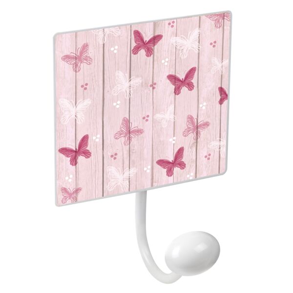 percha pared metal diseño infantil decoracion mariposas rosa con 1 gancho porcelana patere mur en metal blanc 1 bouton porcelaine papillons roses
