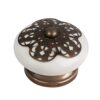 BOUTON 40MM PORCELAINE BEIGE AVEC FLEUR BRONZE ANTIQUE