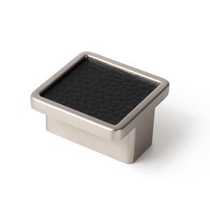 pomo mueble 38*38mm inox mate con piel sintetica negra bouton meuble 38*38mm inox mat peau synthetique noir