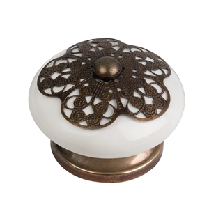 pomo 40mm porcelana beige con flor bronce envejecido