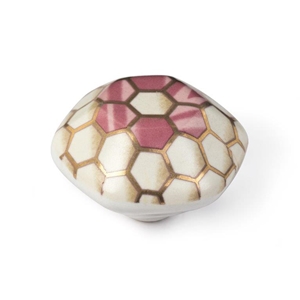 pomo hexagonal 45mm ceramica dorado blanco y rosa
