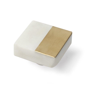 pomo de 37x37mm marmol blanco con laton pulido