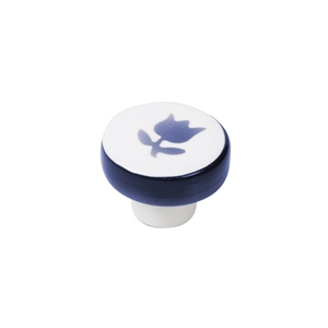 bouton porcelain tulipe bleu intense poignee meuble ceramique artisanat 335az