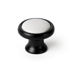 bouton 37mm metal noir mat porcelaine blanche