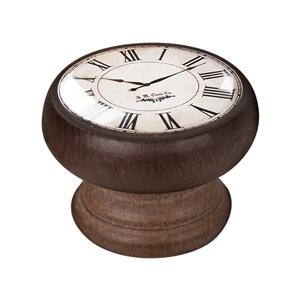 bouton meuble vintage bois couleur noyer horloge blanc 450ng02