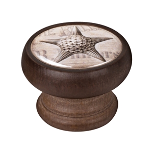bouton meuble vintage bois couleur noyer etoile de mer 450ng57