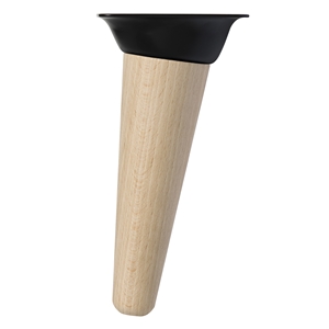 pied conique incline en bois de hetre hauteur 150mm brut plaque metallique noire