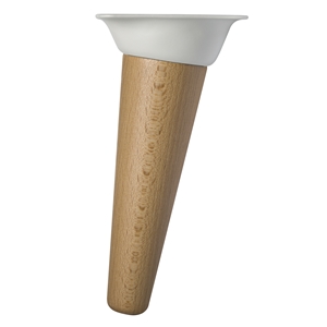 pied conique incline hetre hauteur 150mm verni plaque metallique blanche