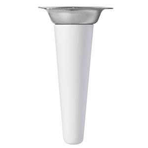 pied droit conique bois de hetre hauteur 150mm blanc plaque metallique zinguee