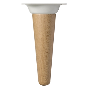 pied droit conique hetre hauteur 150mm verni plaque metallique blanche