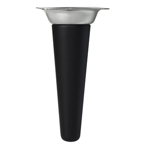 pied droit conique bois de hetre hauteur 150mm noir plaque metallique zinguee