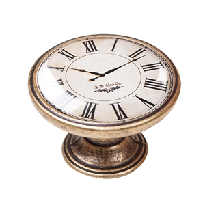 bouton meuble vintage vieux laiton horloge blanc 550br02