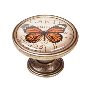pomo mueble vintage bronce viejo mariposa naranja 550br36