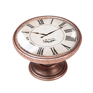bouton meuble vintage vieux cuivre horloge blanc 550cb02