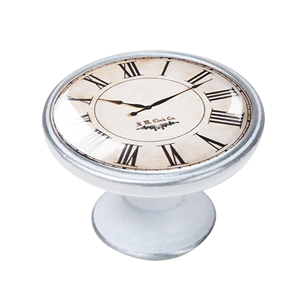 bouton meuble vintage argent patine horloge blanc 550pb02