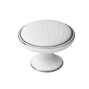 pomo mueble metal 37mm blanco plata con piel sintetica blanca bouton metal pour meuble 37mm argent patine avec peau synthetique blanc