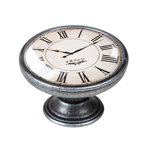 bouton meuble vintage argent vieilli horloge blanc 550pt02