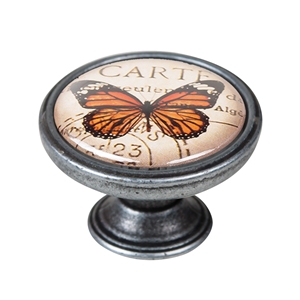 pomo mueble vintage plata vieja mariposa naranja 550pt36