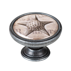bouton meuble vintage argent vieilli etoile de mer 550pt57