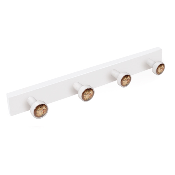 percha pomos madera lacada blanca pomos reloj mapa perchero diseno retro mueble vintage 9024bl