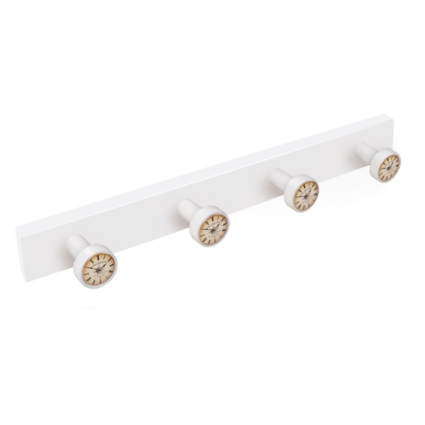 percha pomos madera lacada blanca pomos reloj cafe perchero diseno retro mueble vintage 9026bl