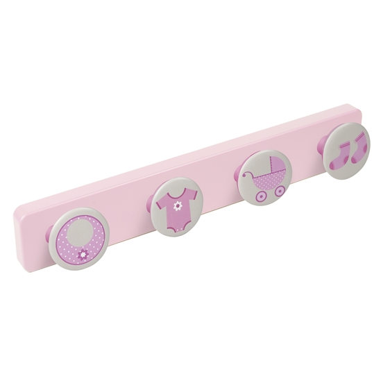 wandgarderobe abs rosa lack knöpfe babykleidung kleiderbügel kindermöbel  9061rs