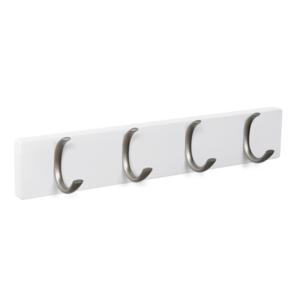 patere porte manteau en bois blanc 4 crochets inox mat patere porte manteau en bois blanc 4 crochets inox mat MOD 9105