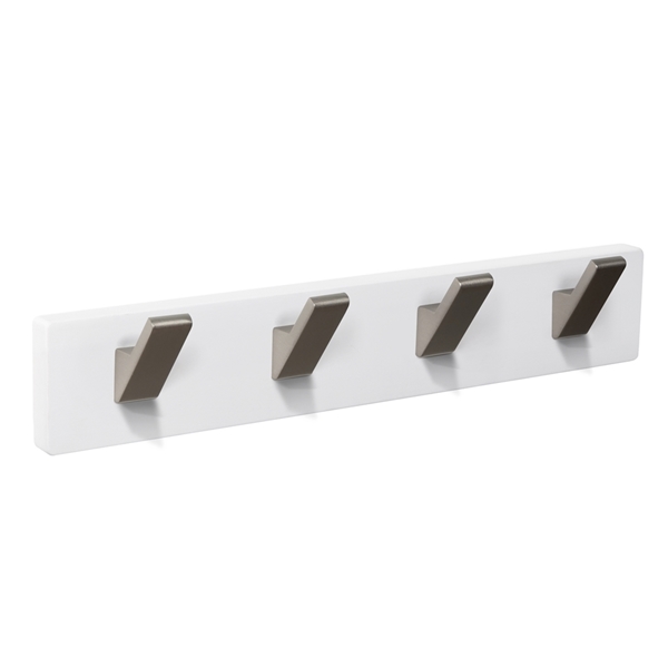 patere porte manteau en bois blanc 4 crochets inox mat patere porte manteau en bois blanc 4 crochets inox mat MOD 9108