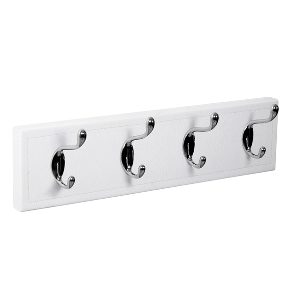 patere porte manteau en cuir synthetique blanc 4 crochets chrome brillant patere porte manteau en cuir synthetique blanc 4 crochets chrome brillant MOD 9201