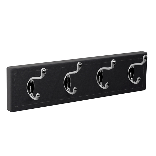 patere porte manteau en cuir synthetique noir 4 crochets chrome brillant patere porte manteau en cuir synthetique noir 4 crochets chrome brillant MOD 9201