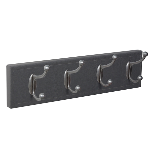 patere porte manteau en cuir synthetique gris 4 crochets argent vieilli patere porte manteau en cuir synthetique gris 4 crochets argent vieilli MOD 9204