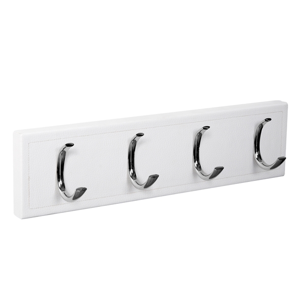 patere porte manteau en cuir synthetique blanc 4 crochets chrome brillant patere porte manteau en cuir synthetique blanc 4 crochets chrome brillant MOD 9205
