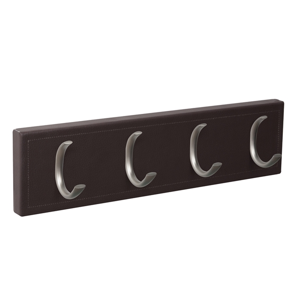 patere porte manteau en cuir synthetique marron 4 crochets inox mat patere porte manteau en cuir synthetique marron 4 crochets inox mat MOD 9205